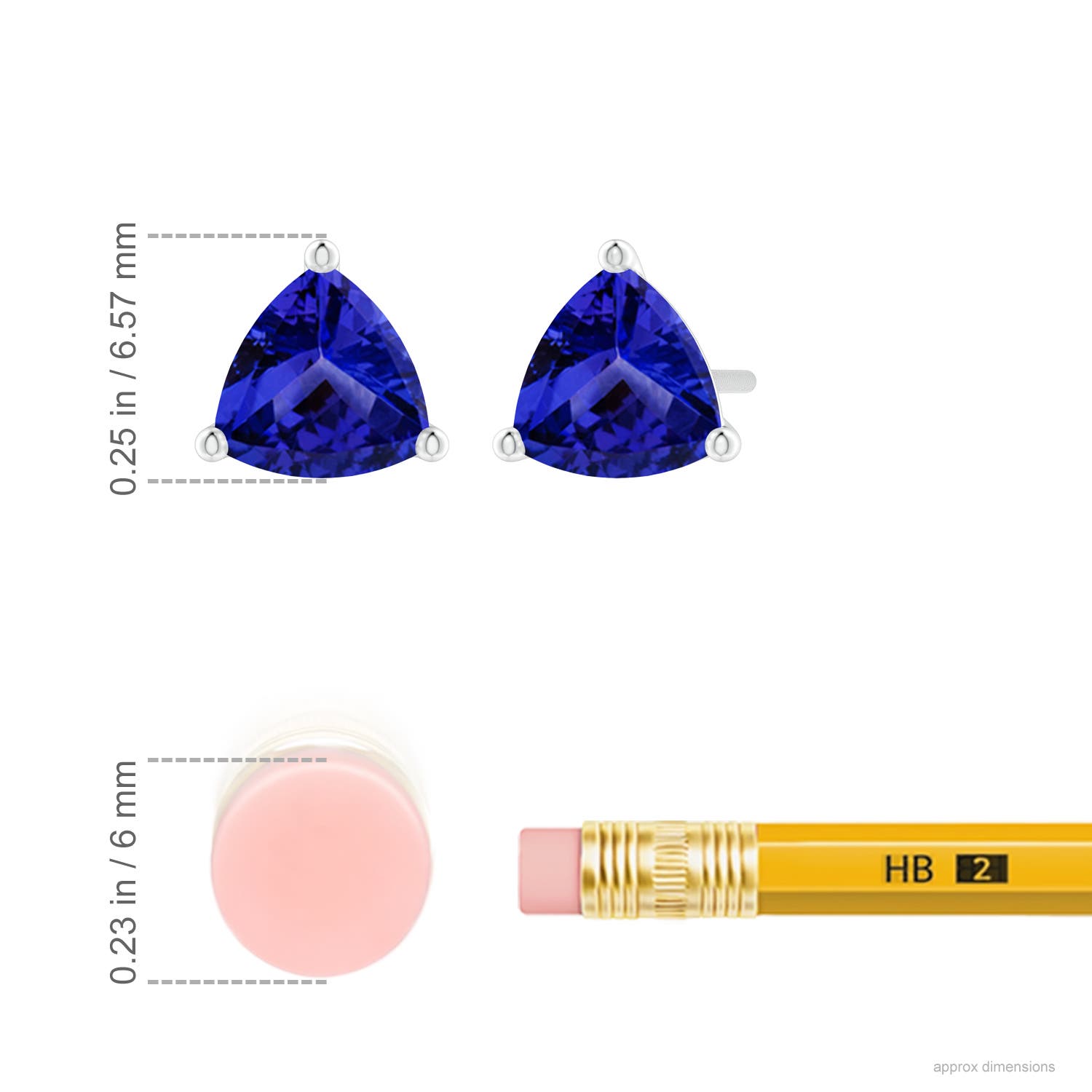 6mm AAAA Martini-Set Trillion Tanzanite Stud Earrings in White Gold - ruler