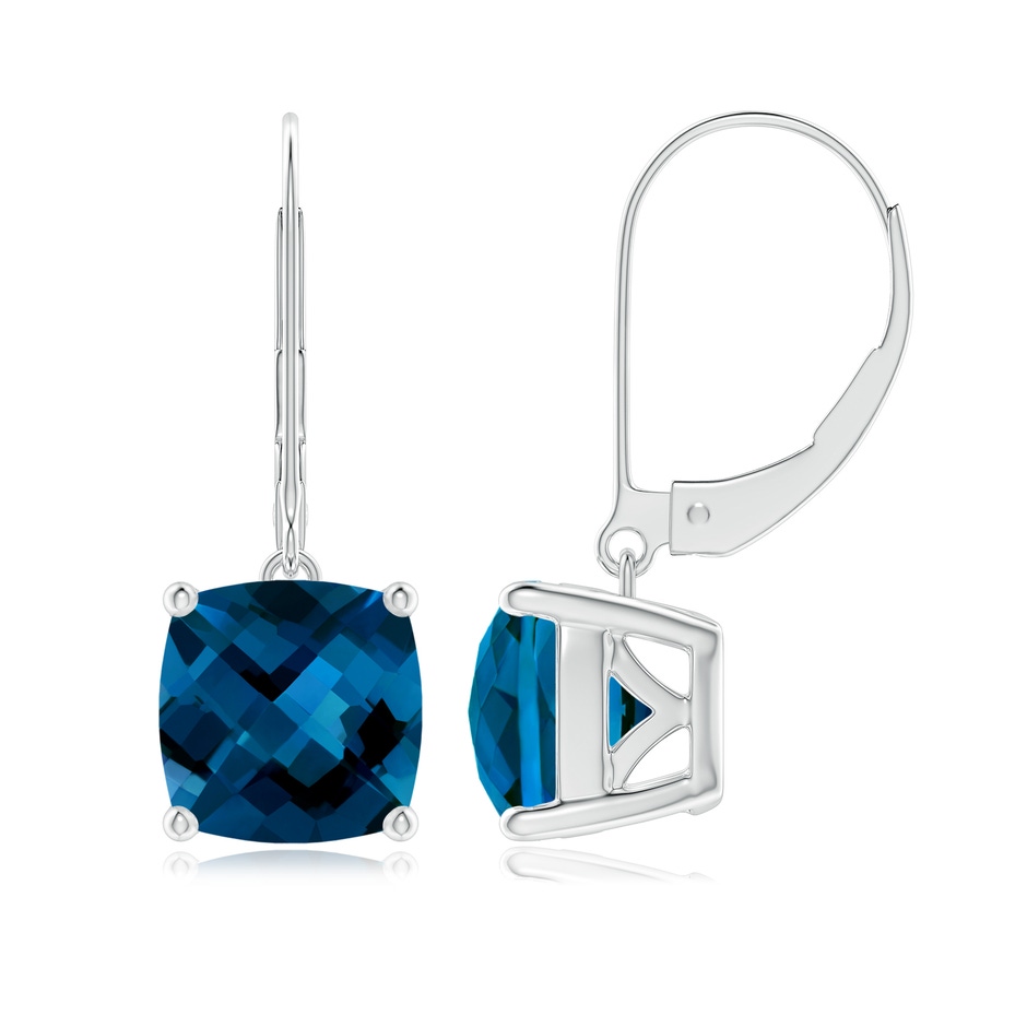 8mm AAAA Cushion London Blue Topaz Solitaire Leverback Earrings in P950 Platinum 