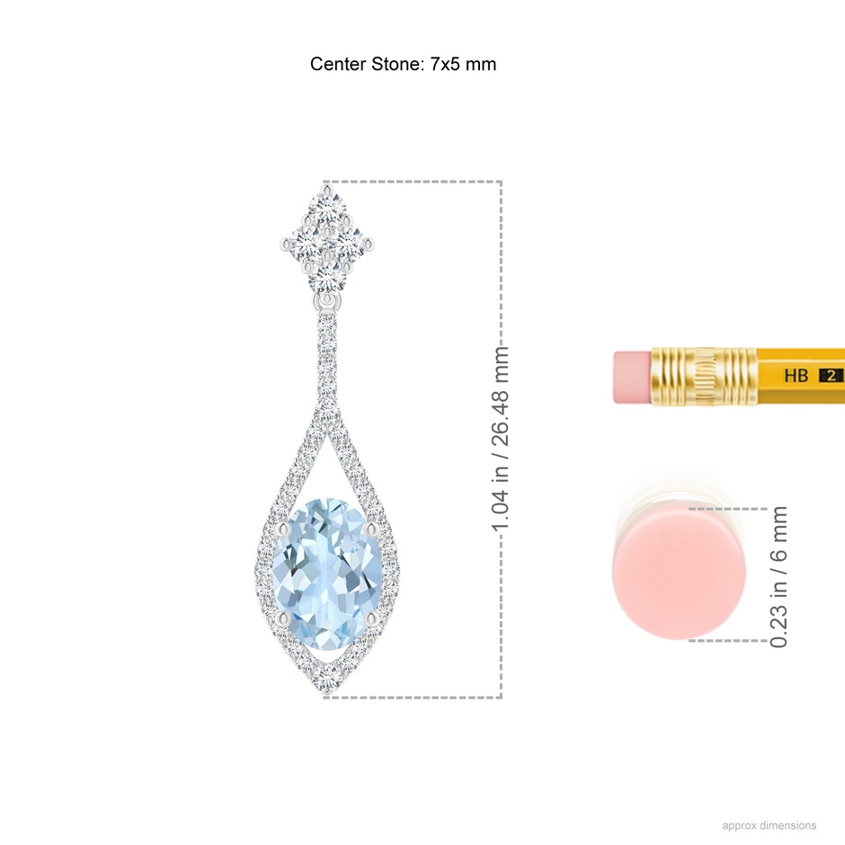 7x5mm AA Oval Aquamarine Drop Earrings with Diamond Accents in White Gold ruler