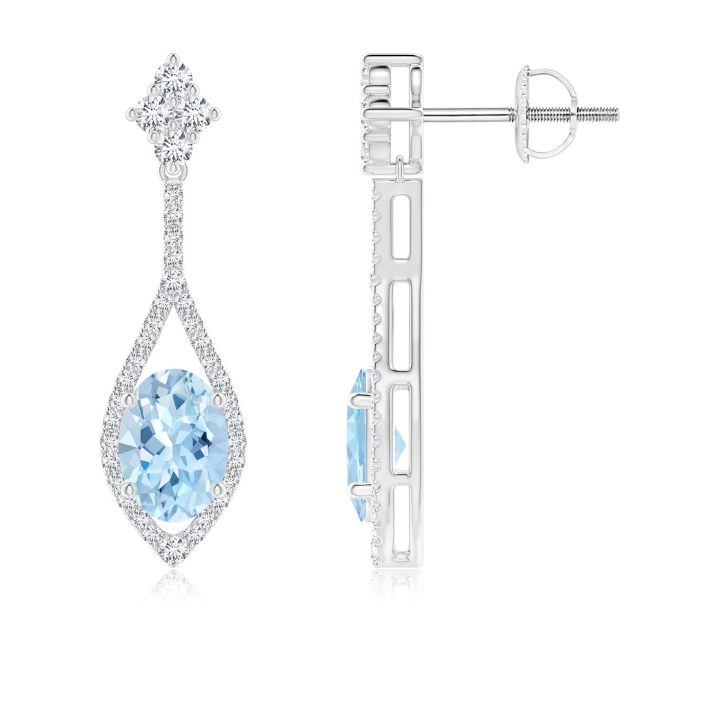 7x5mm AAA Oval Aquamarine Drop Earrings with Diamond Accents in White Gold