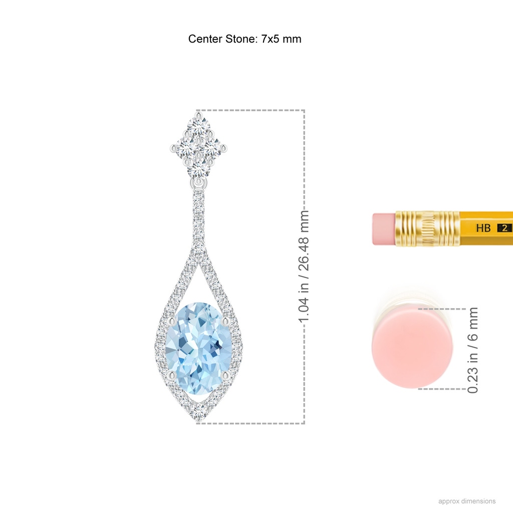 7x5mm AAA Oval Aquamarine Drop Earrings with Diamond Accents in White Gold Ruler