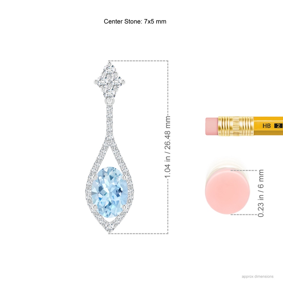 7x5mm AAA Oval Aquamarine Drop Earrings with Diamond Accents in White Gold ruler