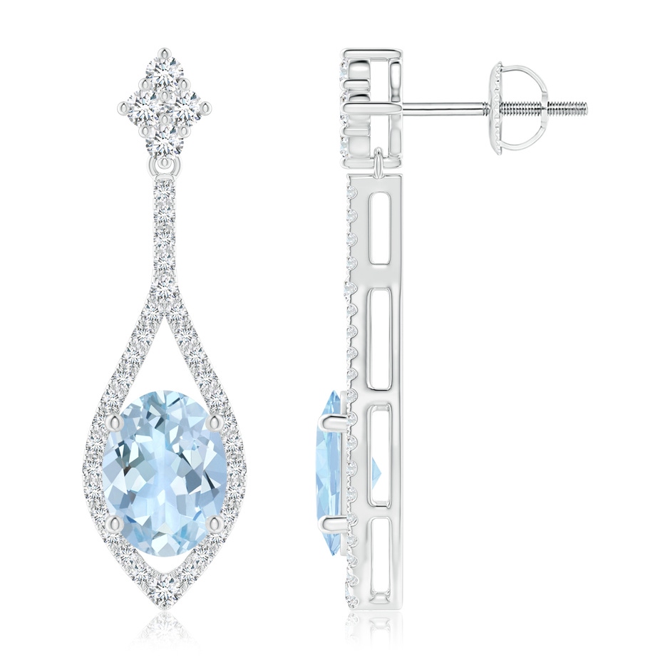 8x6mm AA Oval Aquamarine Drop Earrings with Diamond Accents in White Gold 