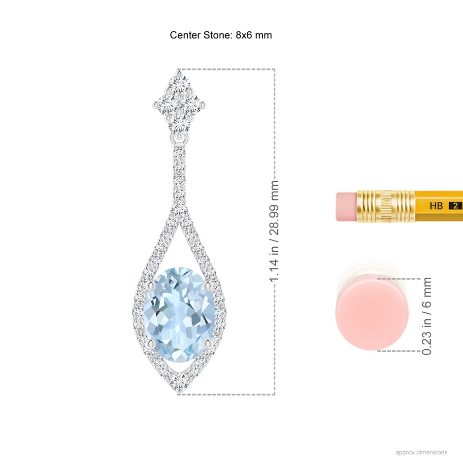 8x6mm AA Oval Aquamarine Drop Earrings with Diamond Accents in White Gold ruler