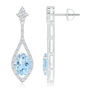 8x6mm AAA Oval Aquamarine Drop Earrings with Diamond Accents in White Gold