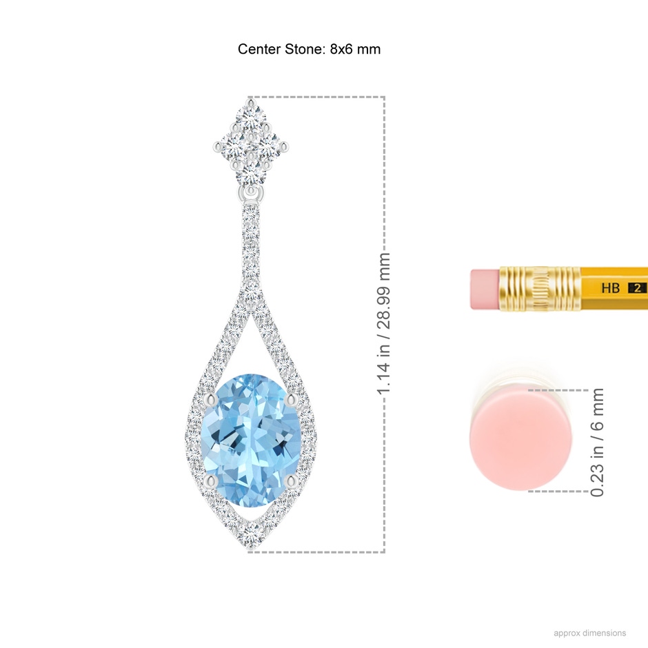 8x6mm AAAA Oval Aquamarine Drop Earrings with Diamond Accents in P950 Platinum ruler