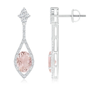 7x5mm A Oval Morganite Drop Earrings with Diamond Accents in P950 Platinum