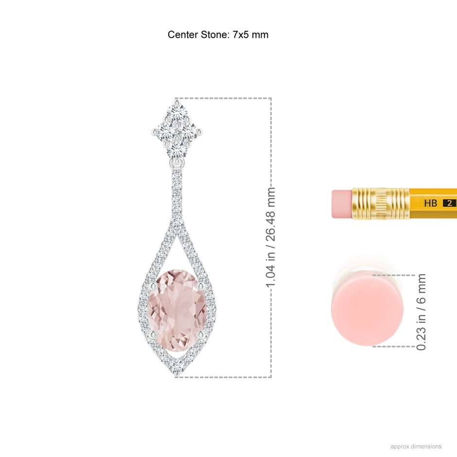 7x5mm A Oval Morganite Drop Earrings with Diamond Accents in P950 Platinum ruler