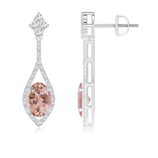 7x5mm AAAA Oval Morganite Drop Earrings with Diamond Accents in P950 Platinum