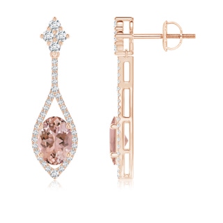 7x5mm AAAA Oval Morganite Drop Earrings with Diamond Accents in Rose Gold