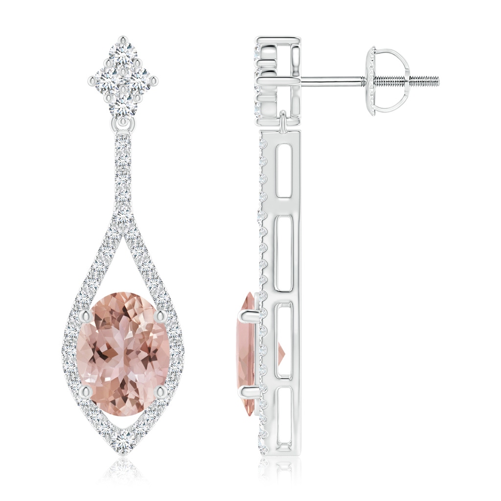 8x6mm AAA Oval Morganite Drop Earrings with Diamond Accents in White Gold