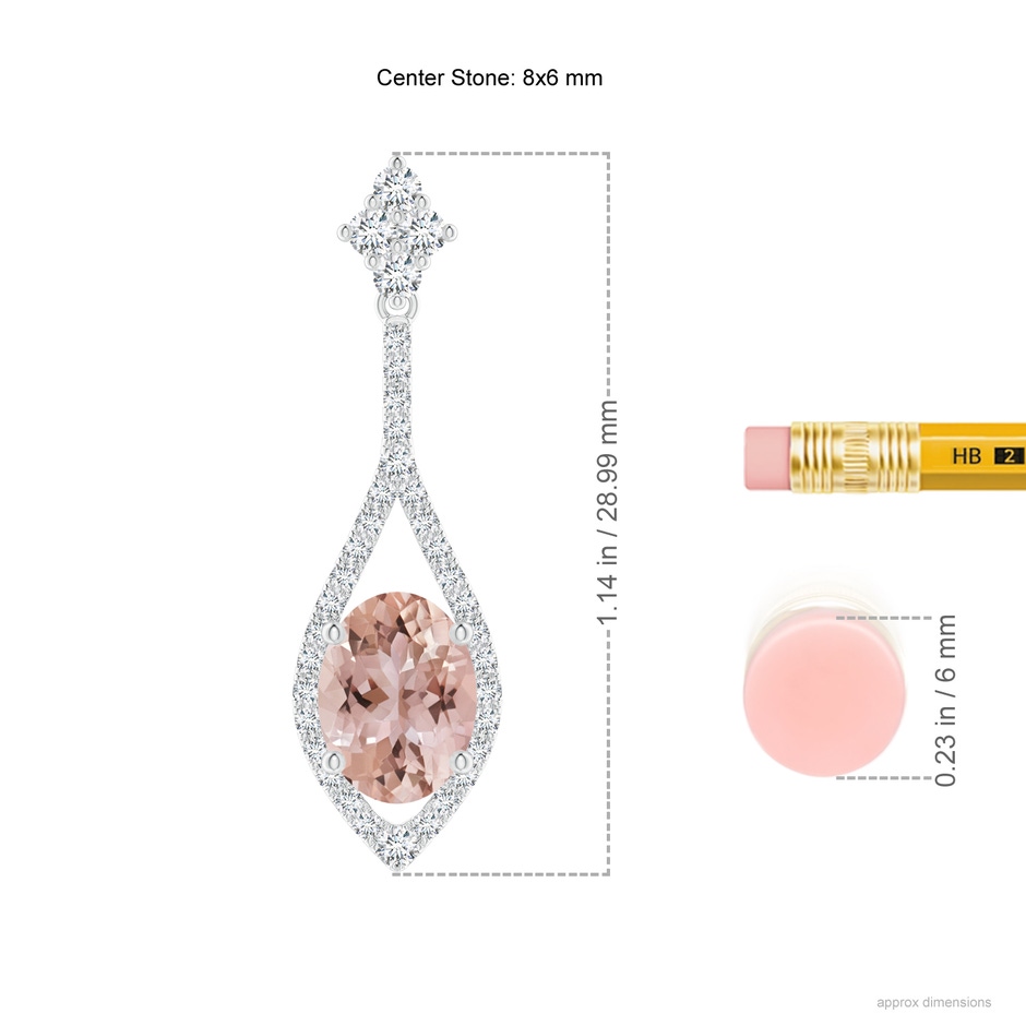 8x6mm AAA Oval Morganite Drop Earrings with Diamond Accents in White Gold ruler