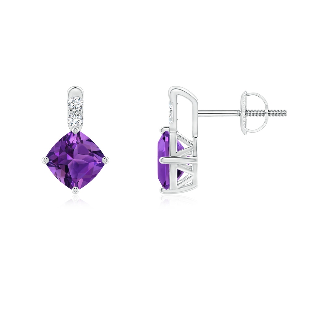 5mm AAAA Sideways Cushion Amethyst Earrings with Diamond Accents in P950 Platinum