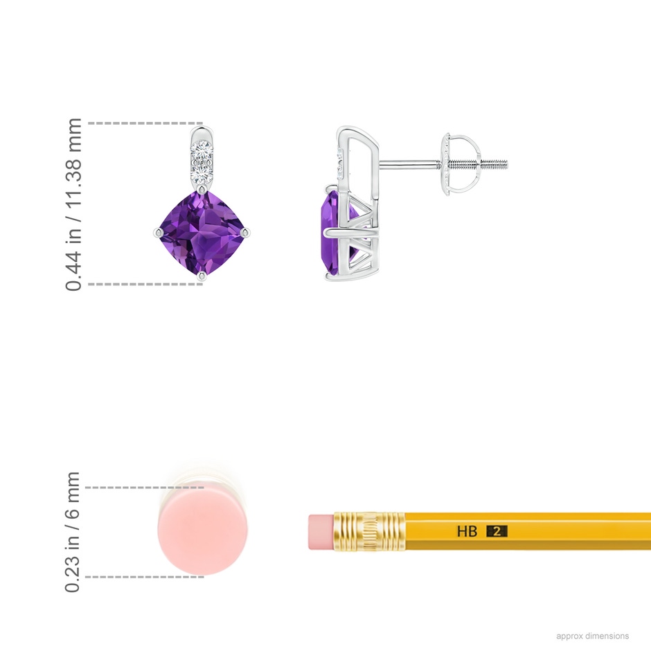 5mm AAAA Sideways Cushion Amethyst Earrings with Diamond Accents in P950 Platinum ruler