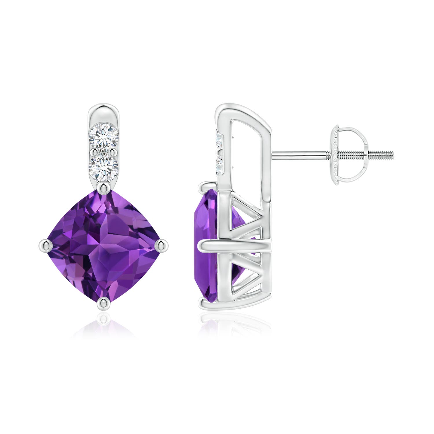 7mm AAAA Sideways Cushion Amethyst Earrings with Diamond Accents in P950 Platinum