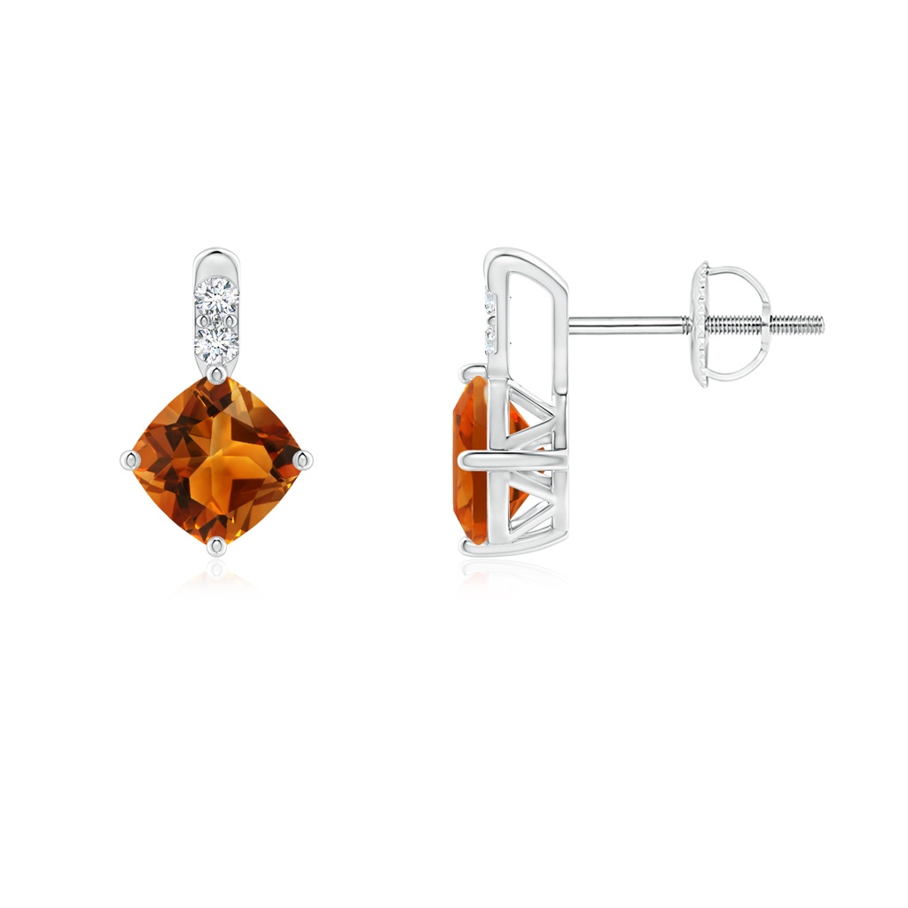 5mm AAAA Sideways Cushion Citrine Earrings with Diamond Accents in P950 Platinum