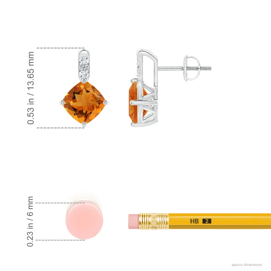 6mm AAA Sideways Cushion Citrine Earrings with Diamond Accents in White Gold ruler