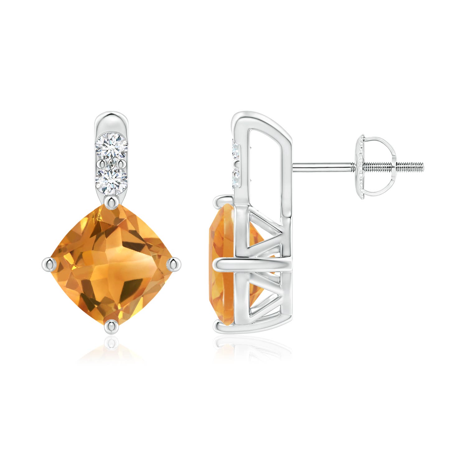 7mm A Sideways Cushion Citrine Earrings with Diamond Accents in P950 Platinum