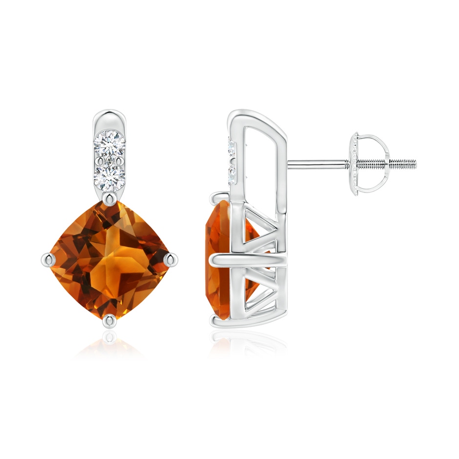 7mm AAAA Sideways Cushion Citrine Earrings with Diamond Accents in P950 Platinum 