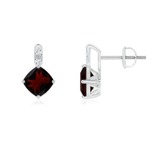 5mm A Sideways Cushion Garnet Earrings with Diamond Accents in P950 Platinum