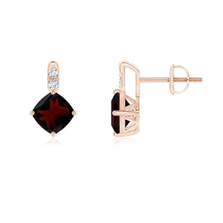5mm A Sideways Cushion Garnet Earrings with Diamond Accents in Rose Gold