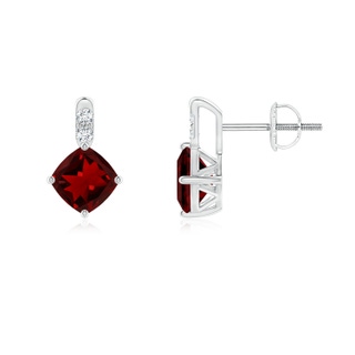 5mm AAAA Sideways Cushion Garnet Earrings with Diamond Accents in P950 Platinum