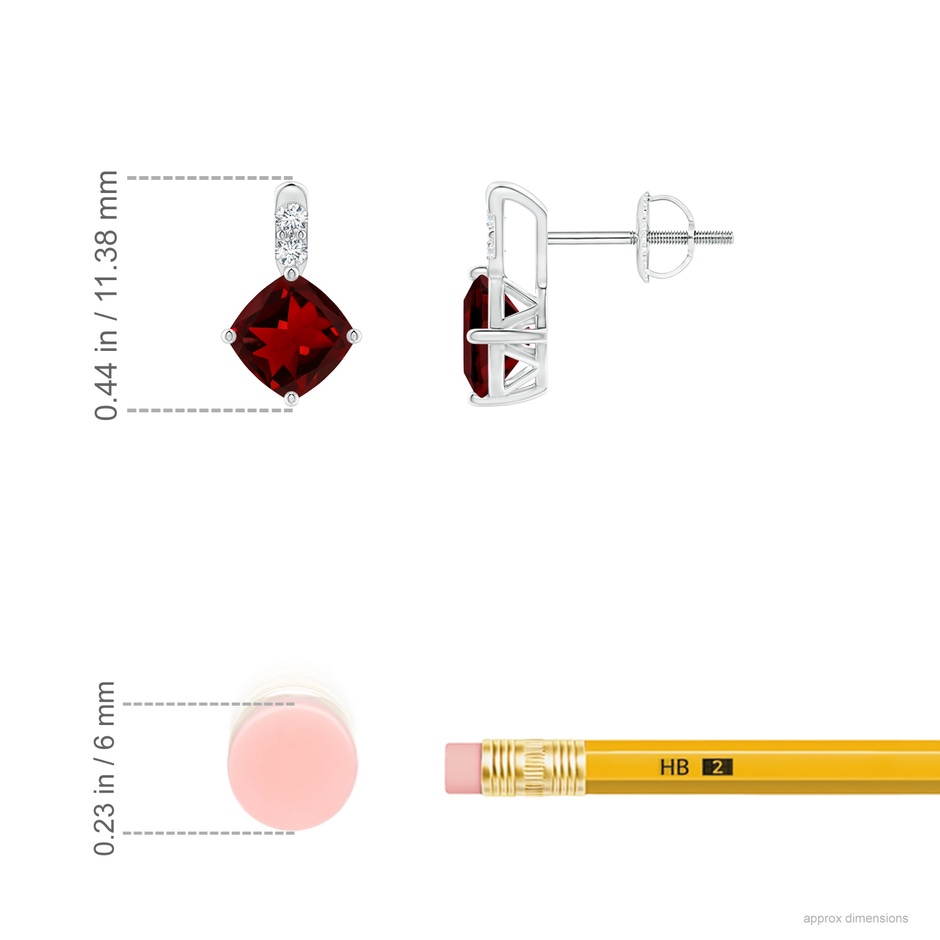 5mm AAAA Sideways Cushion Garnet Earrings with Diamond Accents in P950 Platinum ruler