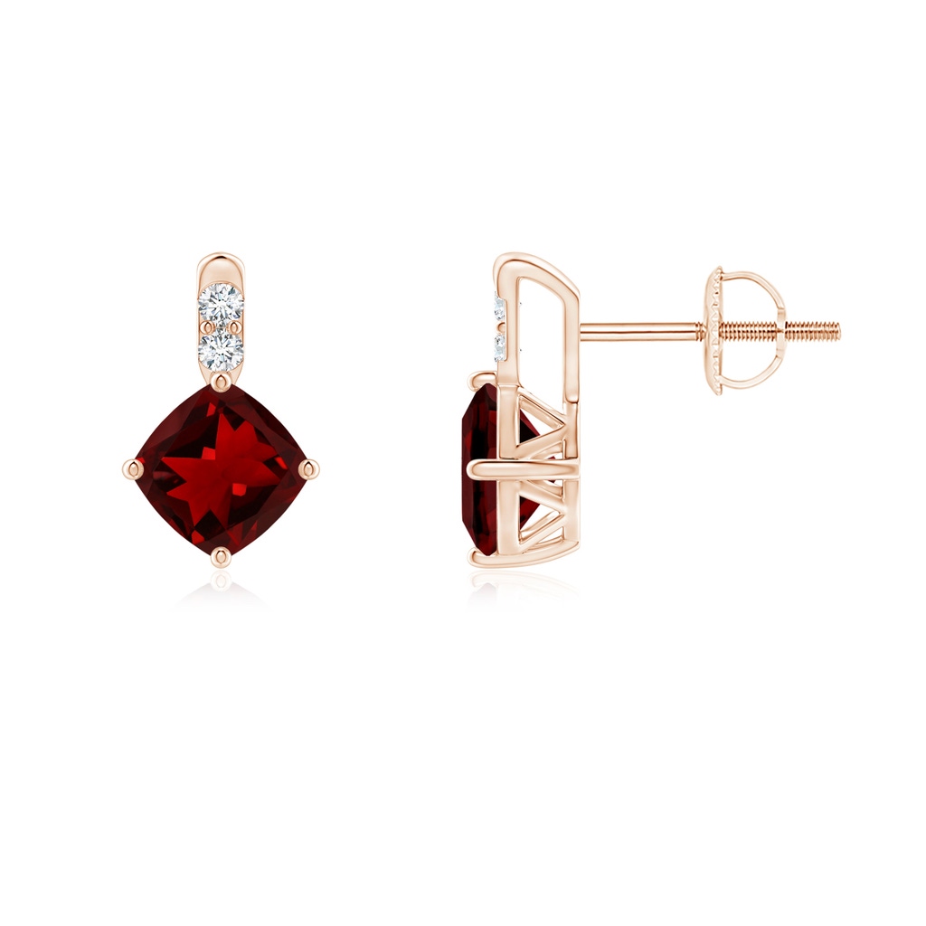 5mm AAAA Sideways Cushion Garnet Earrings with Diamond Accents in Rose Gold