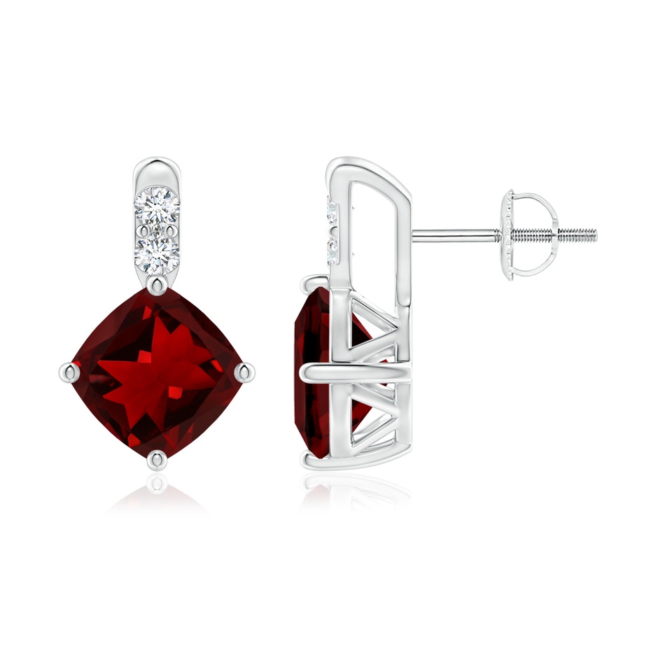 7mm AAAA Sideways Cushion Garnet Earrings with Diamond Accents in P950 Platinum 