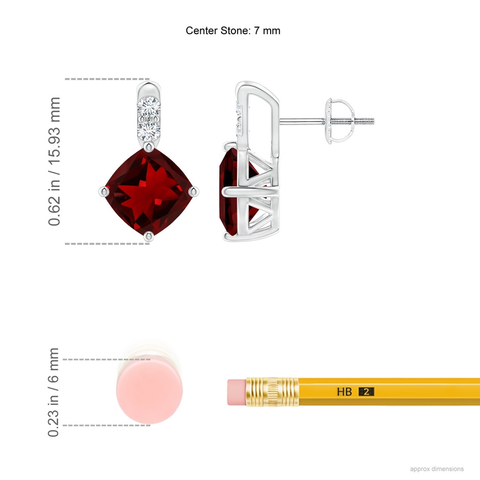 7mm AAAA Sideways Cushion Garnet Earrings with Diamond Accents in P950 Platinum ruler