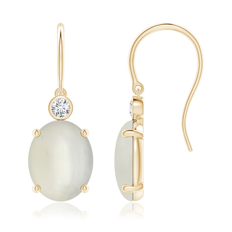 Oval Moonstone Fish Hook Earrings with Bezel-Set Diamonds