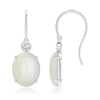 10x8mm AAAA Oval Moonstone Fish Hook Earrings with Bezel-Set Diamonds in P950 Platinum