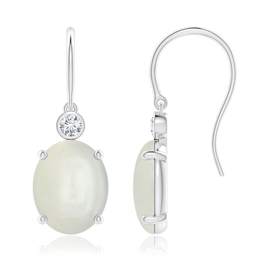 10x8mm AAAA Oval Moonstone Fish Hook Earrings with Bezel-Set Diamonds in P950 Platinum 