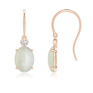8x6mm AA Oval Moonstone Fish Hook Earrings with Bezel-Set Diamonds in Rose Gold