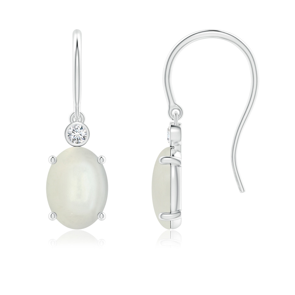 8x6mm AAAA Oval Moonstone Fish Hook Earrings with Bezel-Set Diamonds in P950 Platinum 