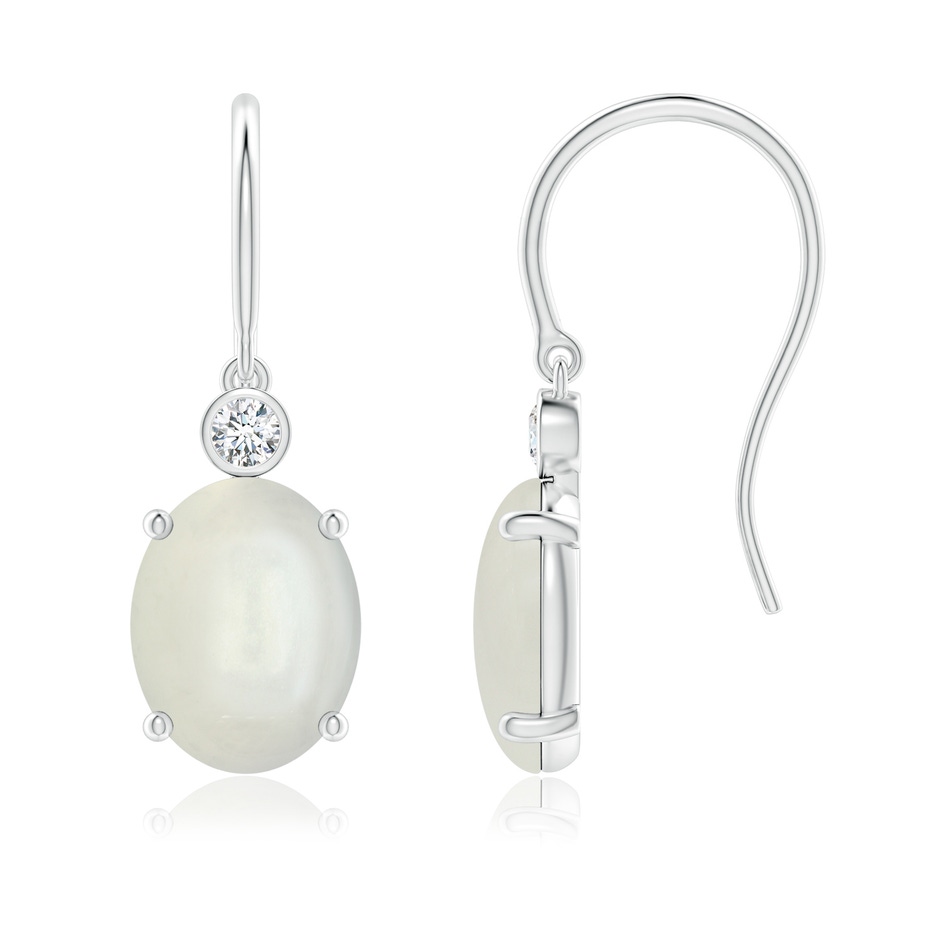 9x7mm AAAA Oval Moonstone Fish Hook Earrings with Bezel-Set Diamonds in P950 Platinum 
