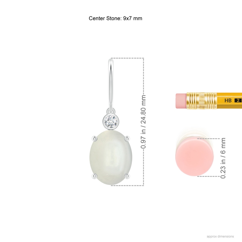9x7mm AAAA Oval Moonstone Fish Hook Earrings with Bezel-Set Diamonds in P950 Platinum ruler