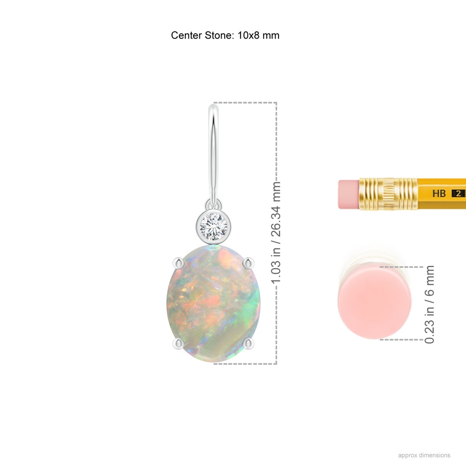 10x8mm AAAA Oval Opal Fish Hook Earrings with Bezel-Set Diamonds in P950 Platinum ruler