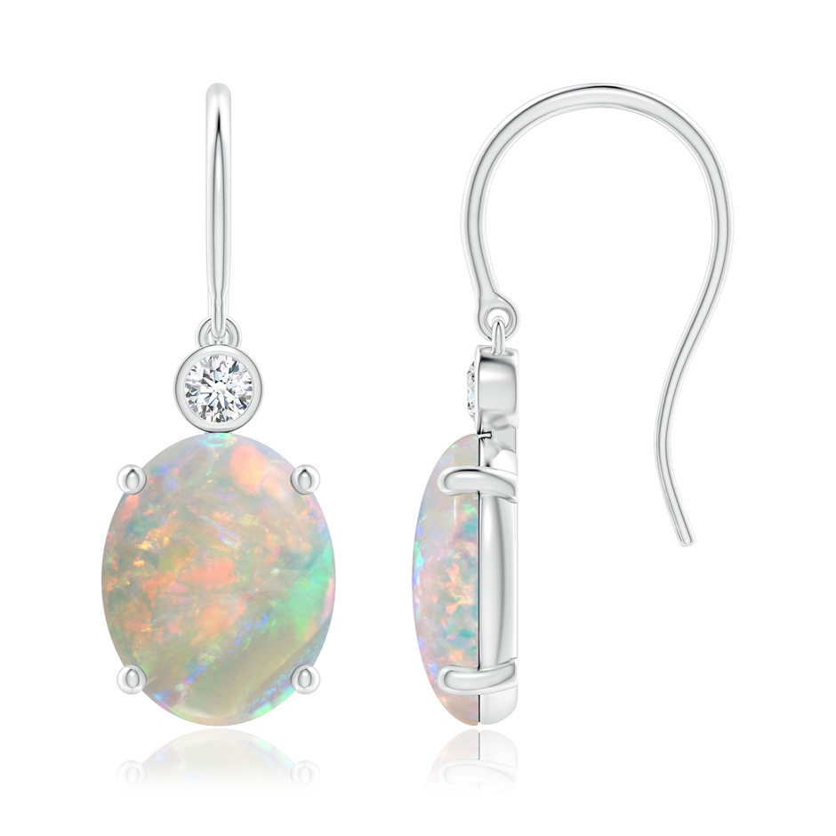 10x8mm AAAA Oval Opal Fish Hook Earrings with Bezel-Set Diamonds in White Gold 