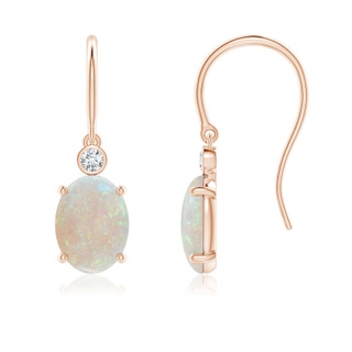 8x6mm AA Oval Opal Fish Hook Earrings with Bezel-Set Diamonds in Rose Gold