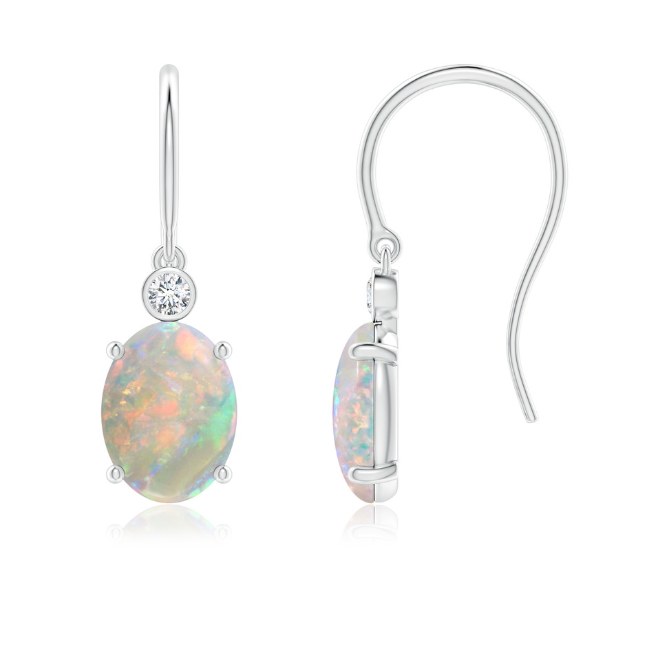 8x6mm AAAA Oval Opal Fish Hook Earrings with Bezel-Set Diamonds in White Gold 
