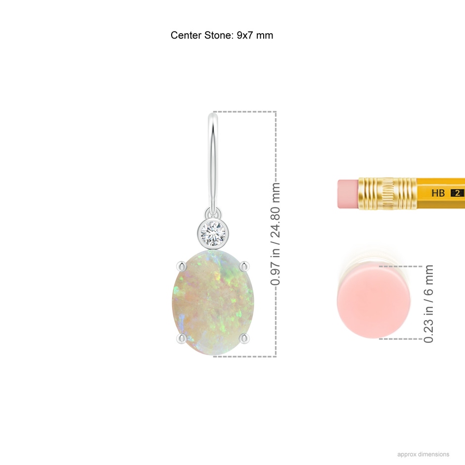 9x7mm AAA Oval Opal Fish Hook Earrings with Bezel-Set Diamonds in White Gold ruler