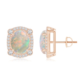 10x8mm AAAA Vintage Style Opal Earrings with Bezel-Set Diamonds in Rose Gold