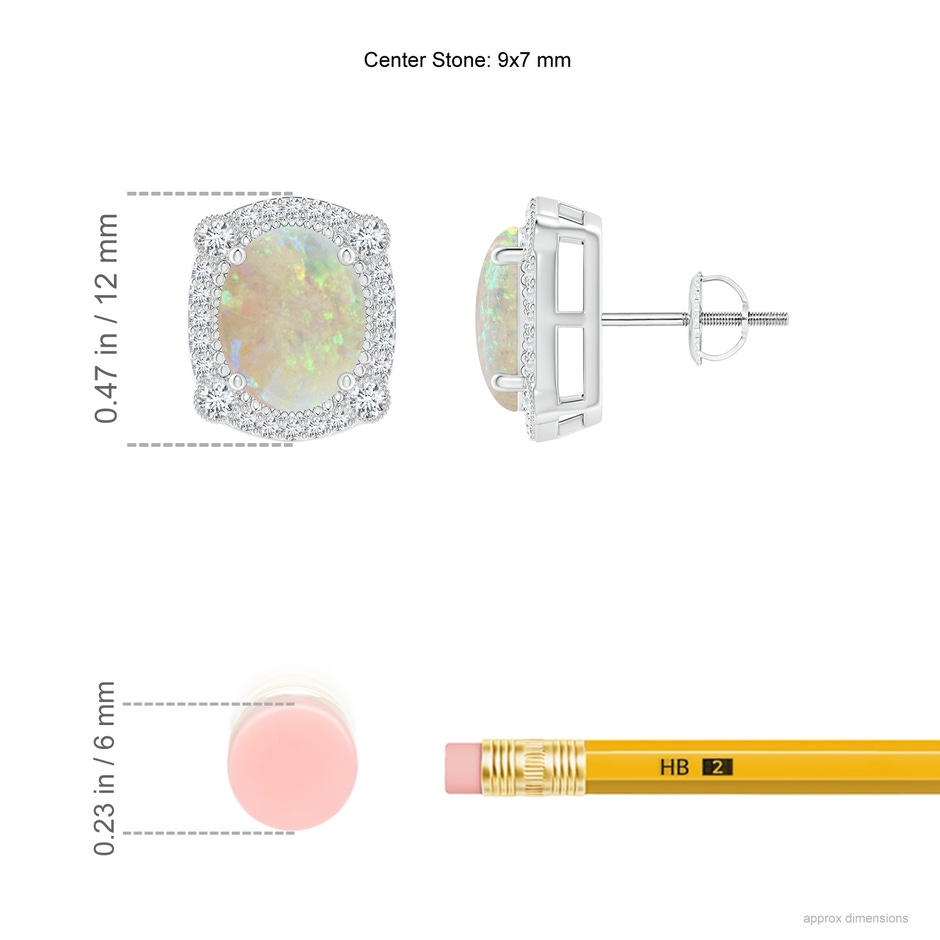 9x7mm AAA Vintage Style Opal Earrings with Bezel-Set Diamonds in White Gold Ruler