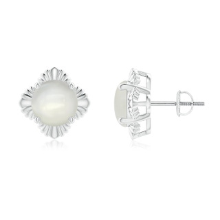 8mm AAAA Solitaire Round Moonstone Floral Stud Earrings in P950 Platinum