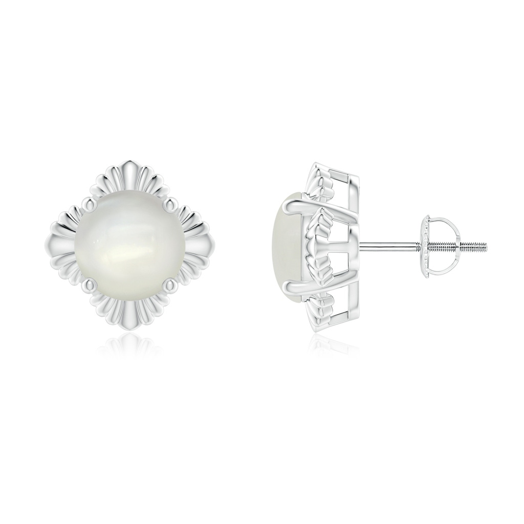 8mm AAAA Solitaire Round Moonstone Floral Stud Earrings in White Gold