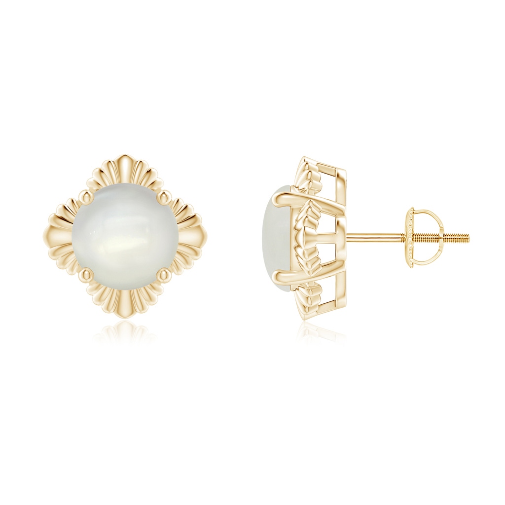 8mm AAAA Solitaire Round Moonstone Floral Stud Earrings in Yellow Gold