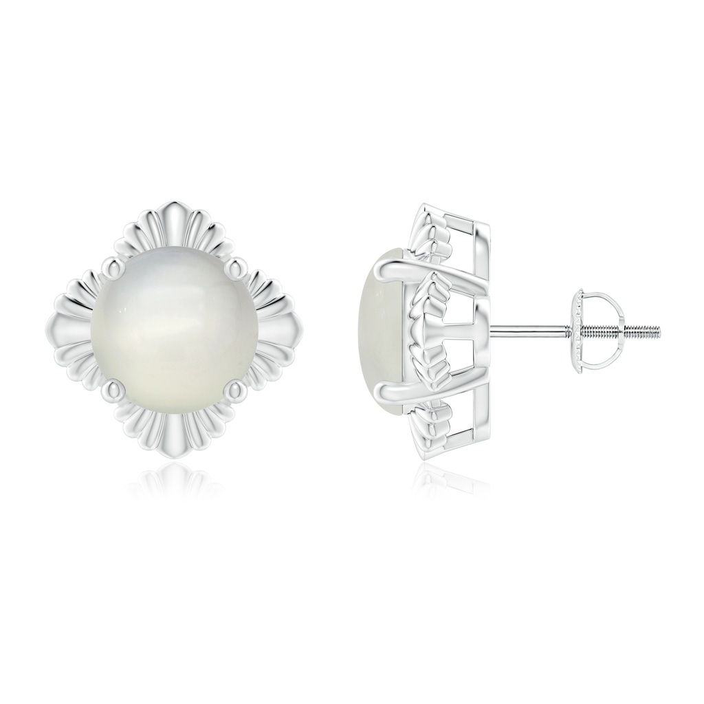 9mm AAA Solitaire Round Moonstone Floral Stud Earrings in White Gold