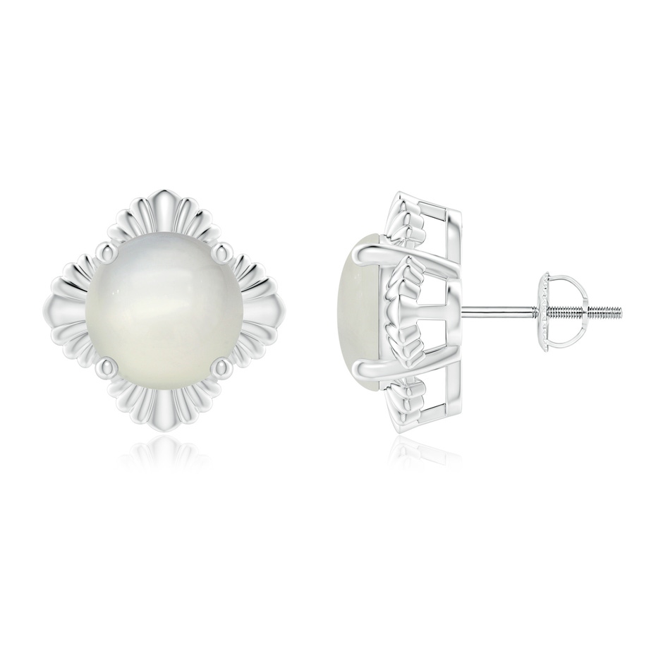 9mm AAA Solitaire Round Moonstone Floral Stud Earrings in White Gold 