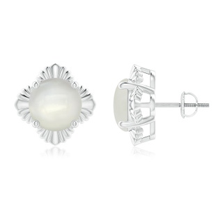 9mm AAAA Solitaire Round Moonstone Floral Stud Earrings in P950 Platinum